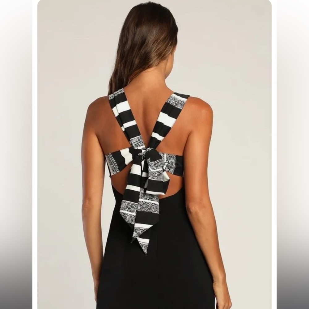 Lulus Joyful Black Multi Stripe Tie-Back Mini Dress